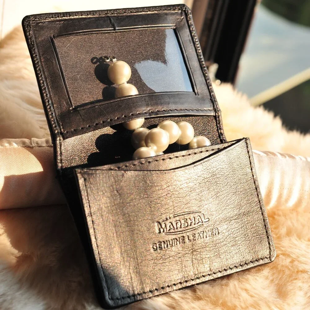 Genuine Leather Black Flat Flap Slim Mini Wallet